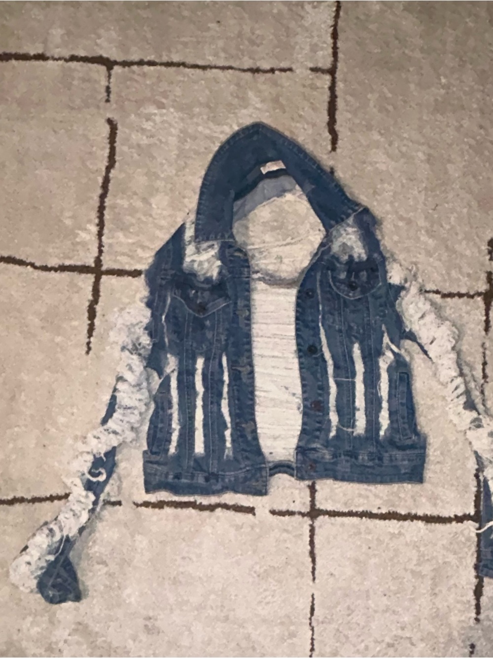 Women's Blue Distressed Denim Jacket with Hood